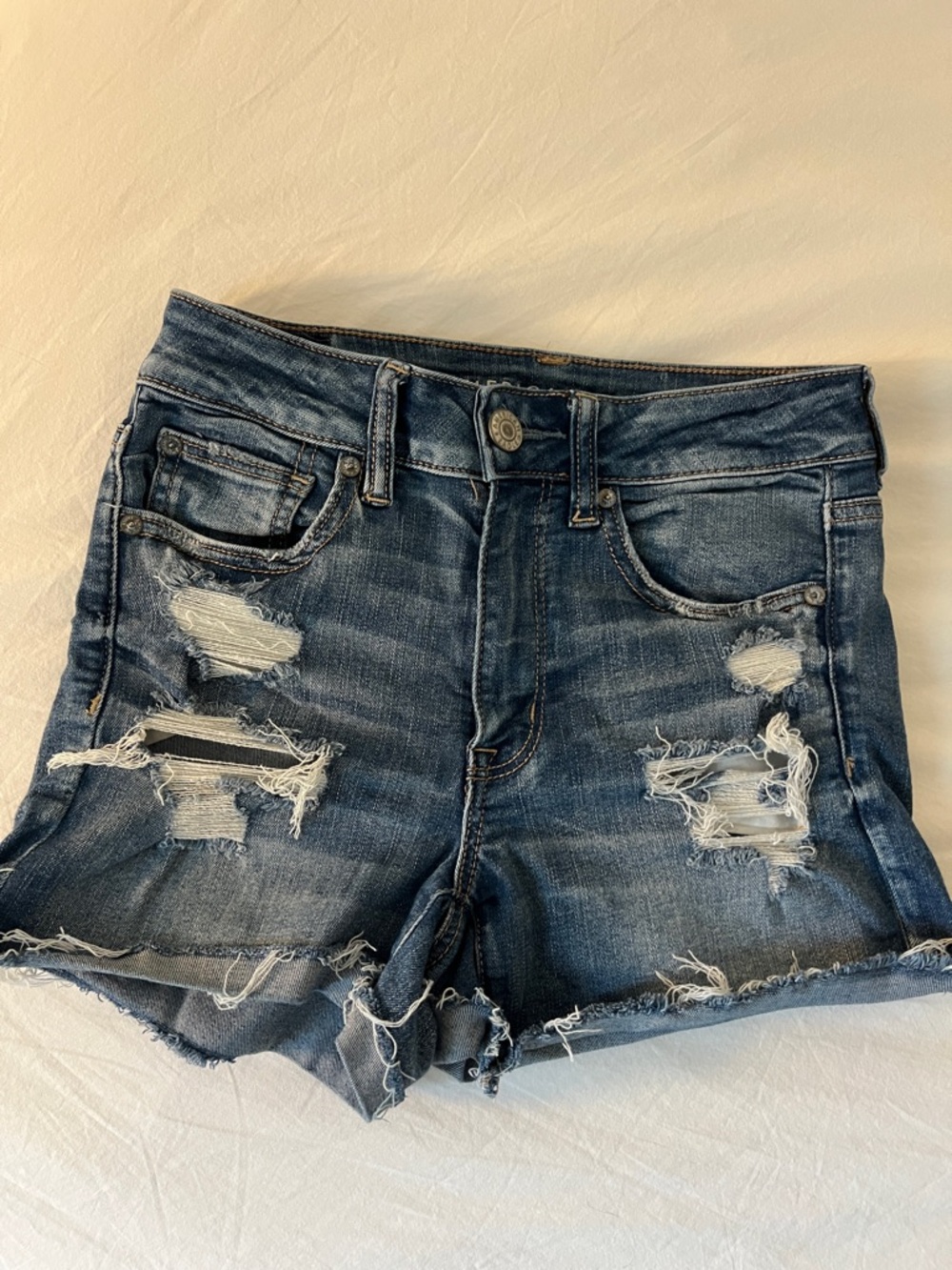 American Eagle Outfitters Dark Blue Distressed Denim Shorts